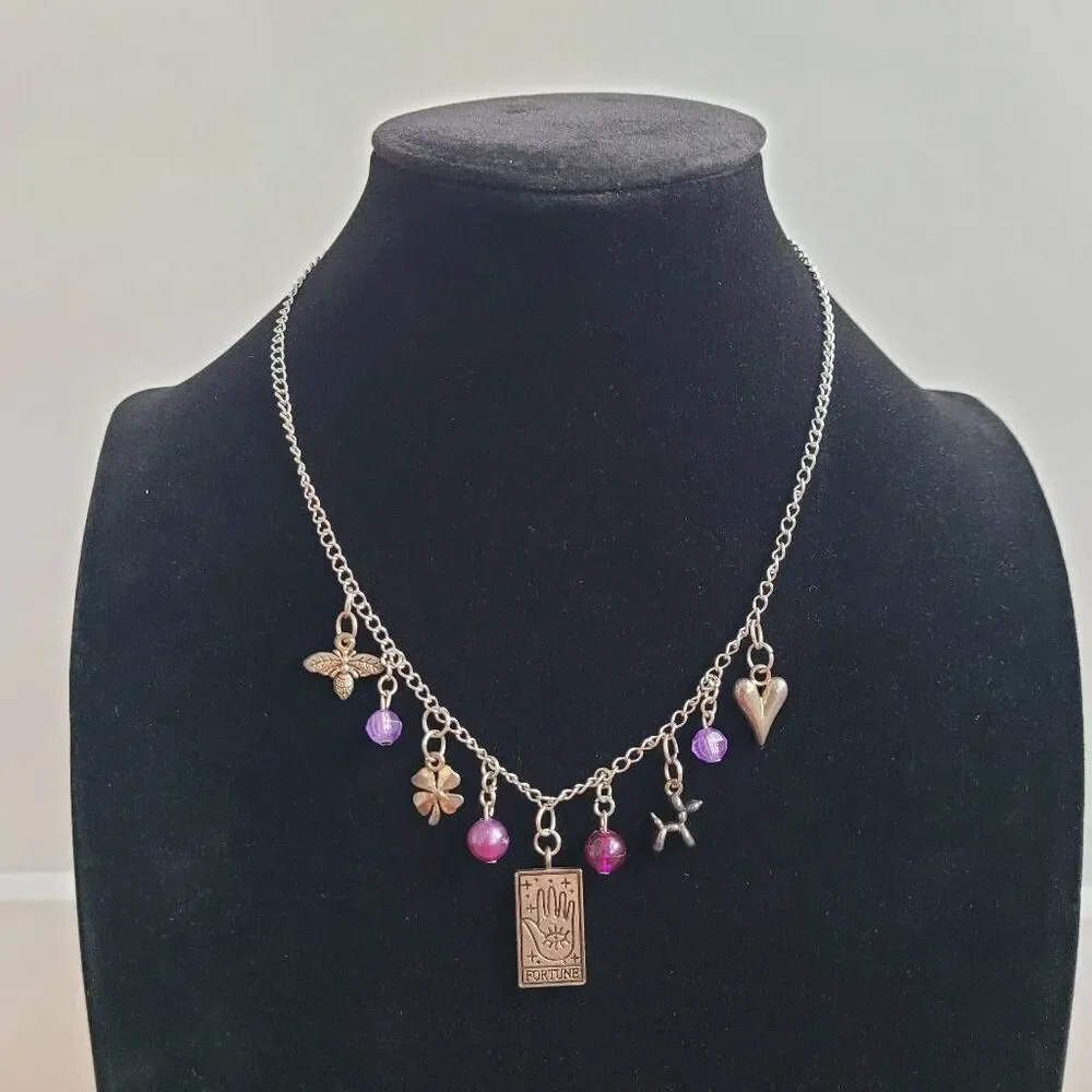 Handmade silver fortune tarot charm‎ necklace witchy boho spiritua whimsigoth